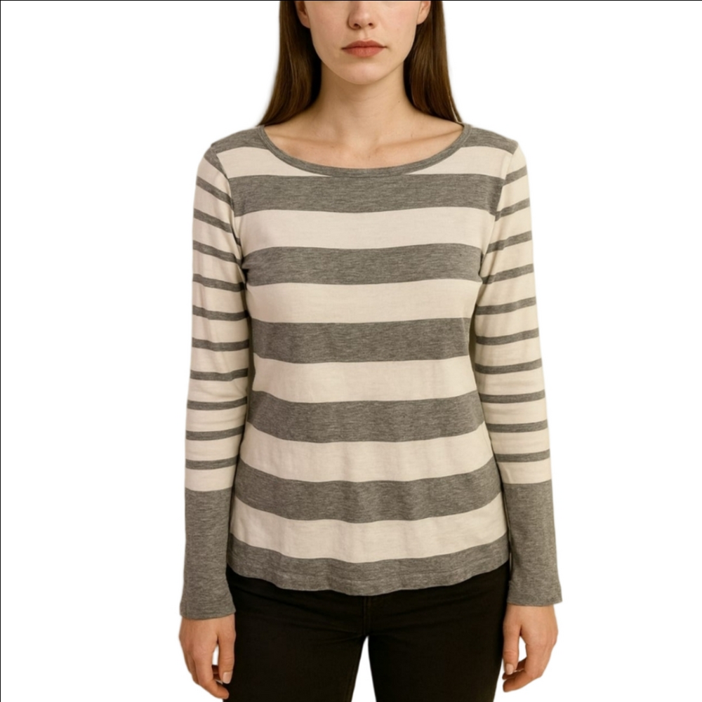 Women's Tommy Hilfiger Gray & White Striped Crew Neck Sweater M - Picture 1 of 8